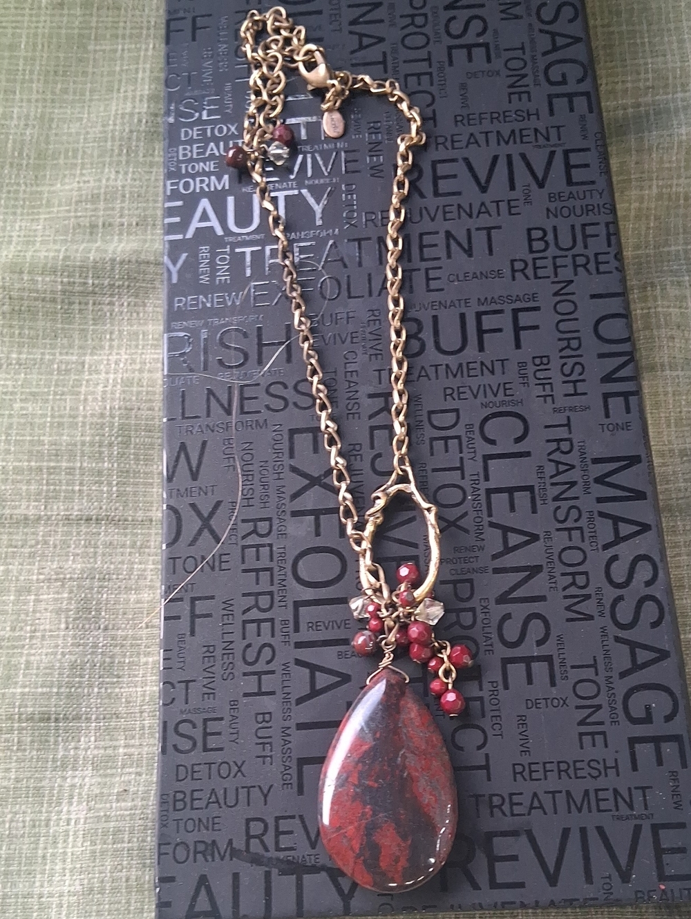 Chico's Gold-Tone Necklace with Red and Dark Red Teardrop Pendant